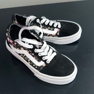 Vans Kids Black and Pink Floral Sneakers